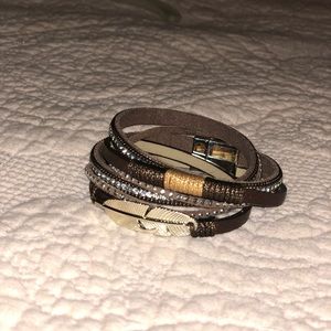 Leather feather cuff bracelet